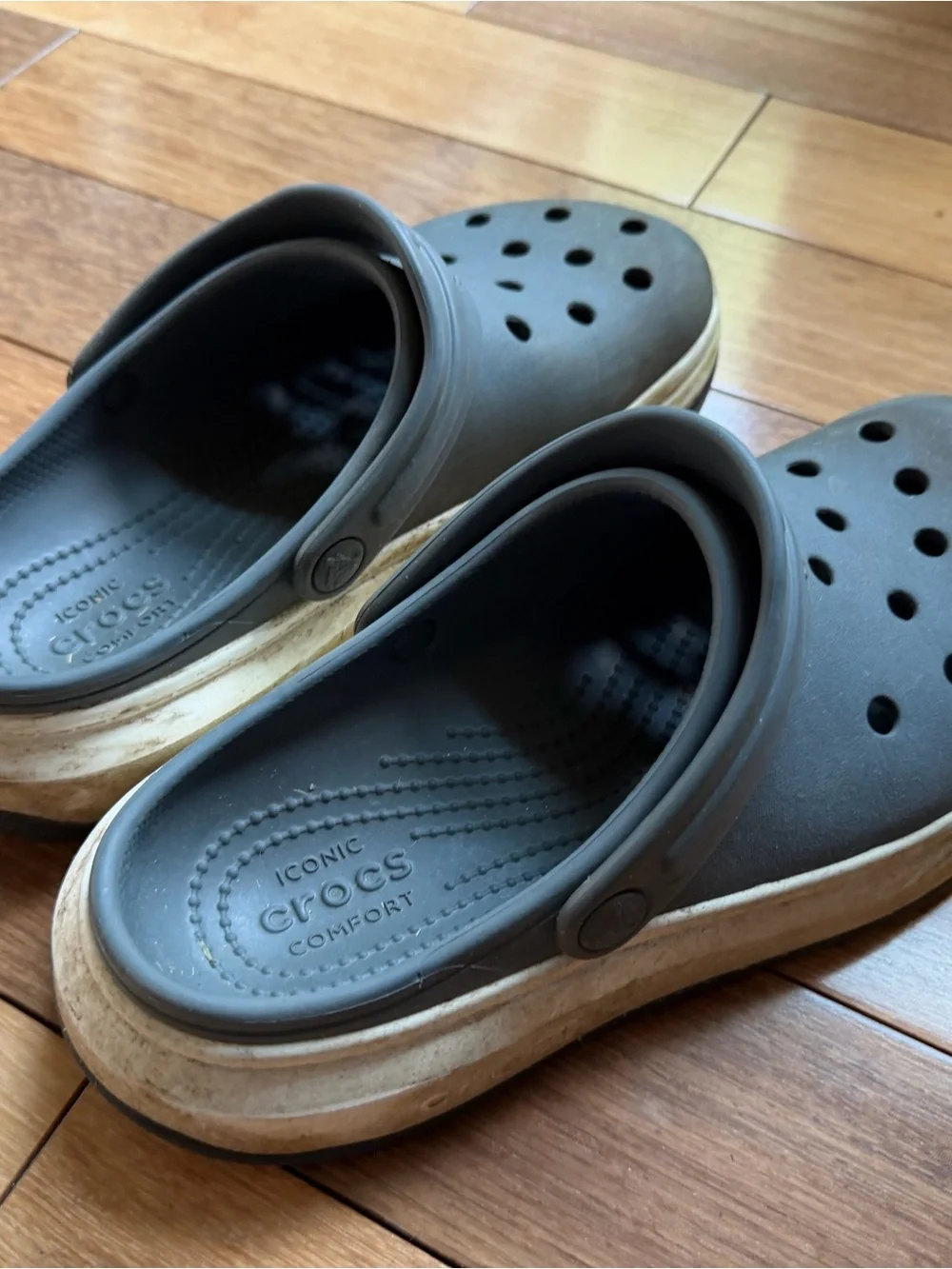 CROCS Kids Classic Clog in Charcoal with White Trim